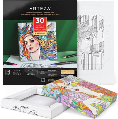 Adult Coloring Book, Portrait Illustrations, 30 Sheets, 10X11.5 Inches, DIY Coloring Pages Fold into 6X6 Inches Frames, 215 Lb Paper
